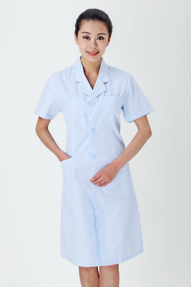 Female doctor's blue summer clothing