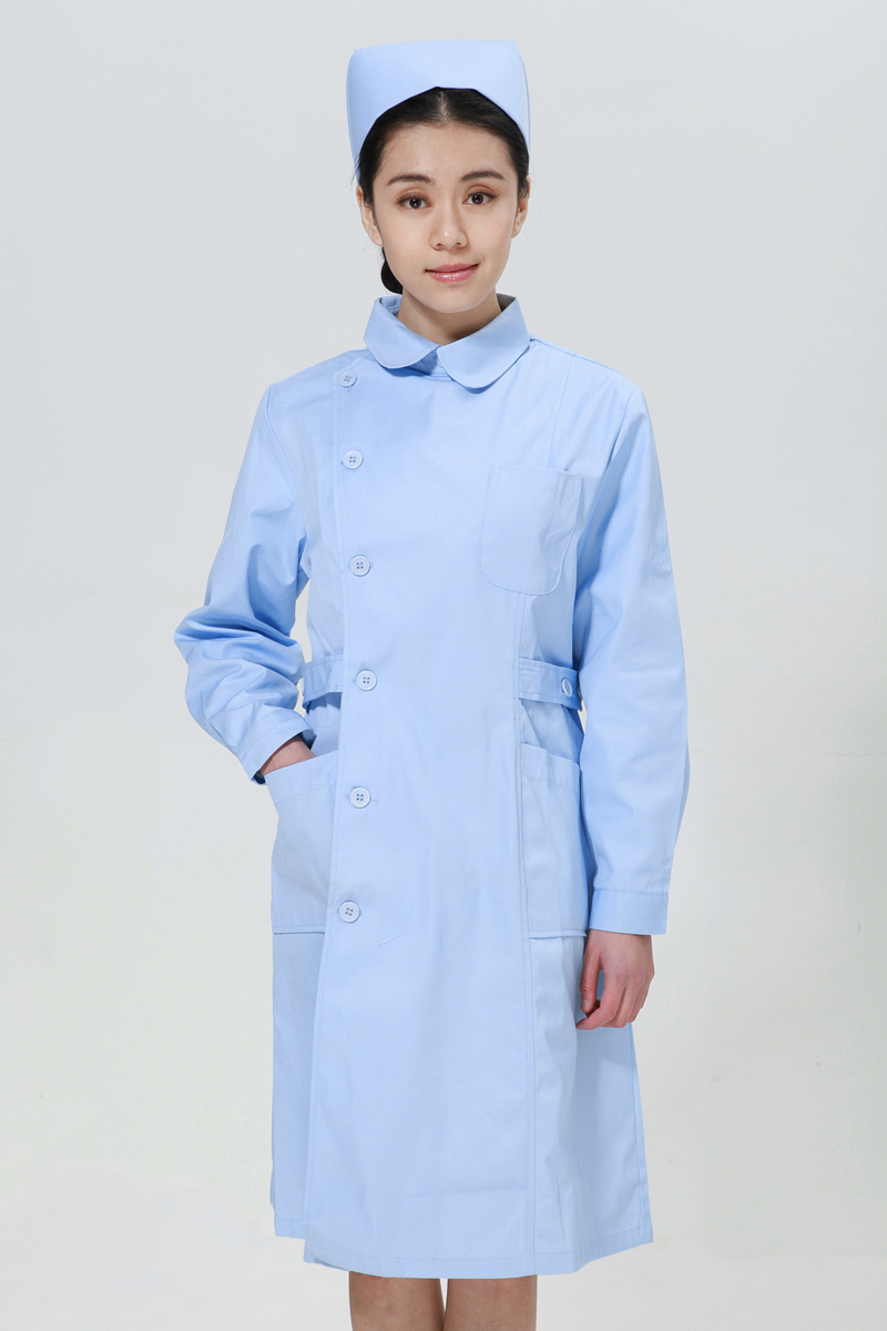 蓝色护士服冬款右偏襟尖领