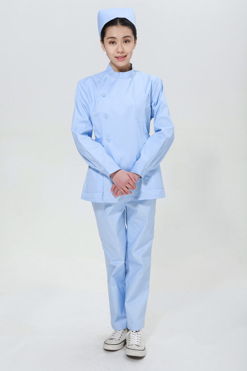 蓝色护士服套装冬款右偏襟立领